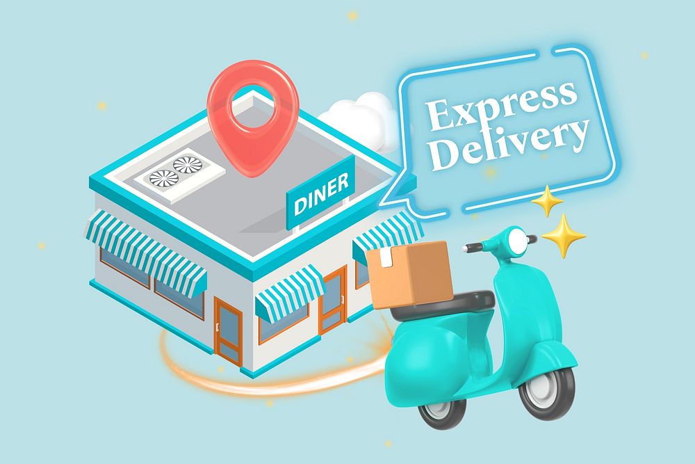 Express delivery word element, 3D collage remix design