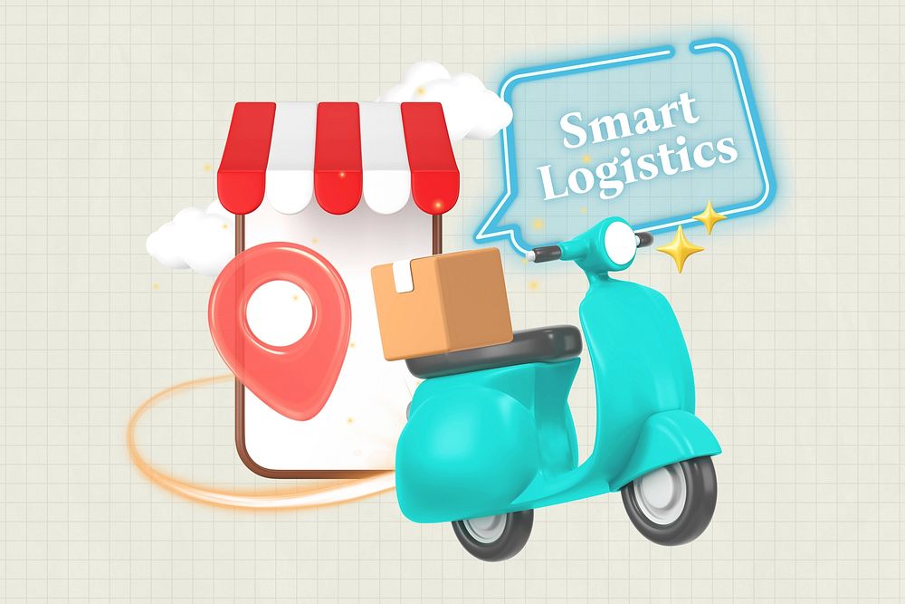 Smart logistics, delivery word element, 3D collage remix design