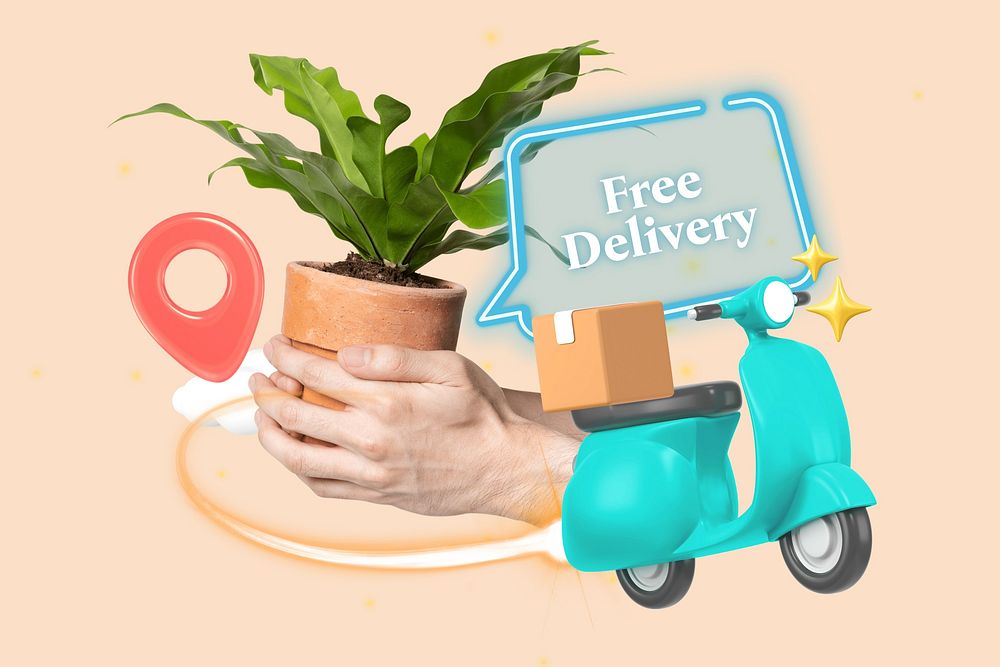 Free delivery word element, 3D collage remix design