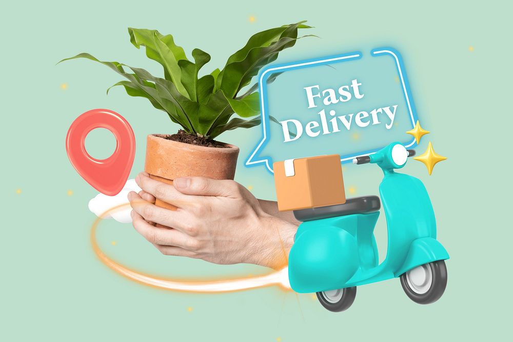Fast delivery word element, 3D collage remix design