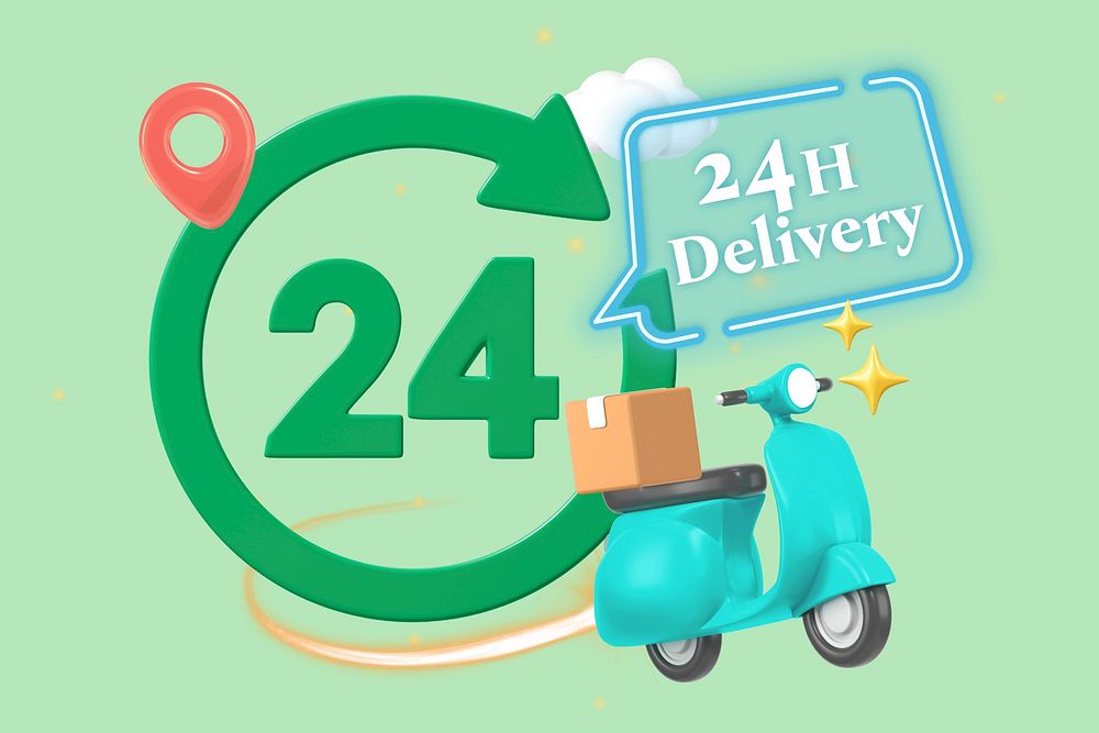 24 hour delivery word element, 3D collage remix design
