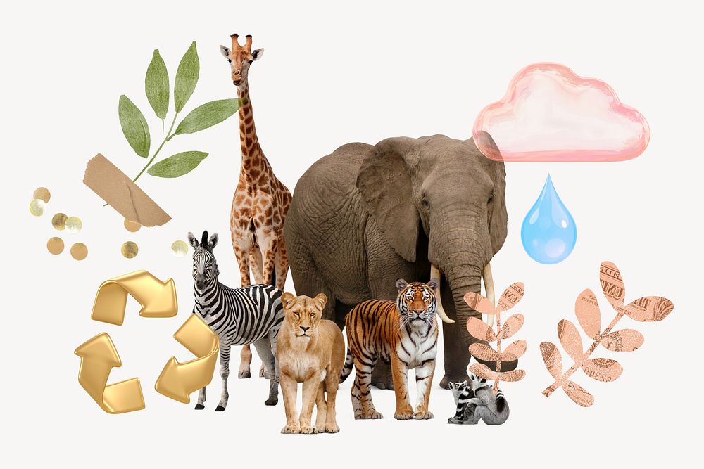 Wildlife conservation, creative environment remix image