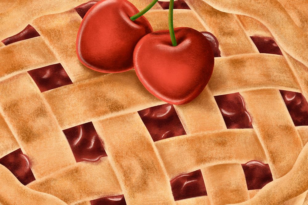 Cherry pie dessert background, food illustration