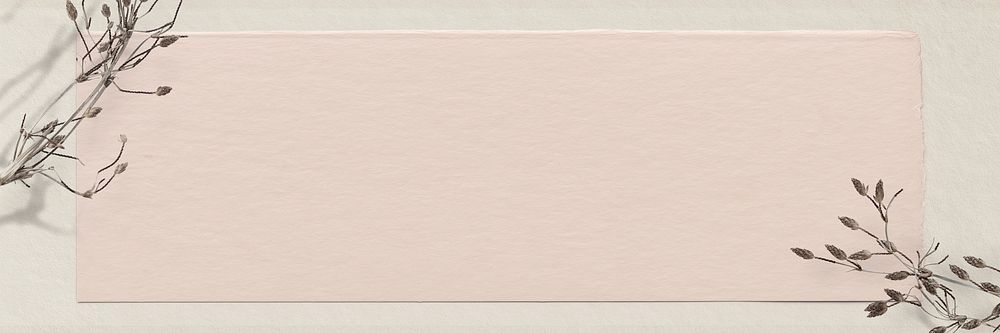 Pastel pink paper background, dry flower border
