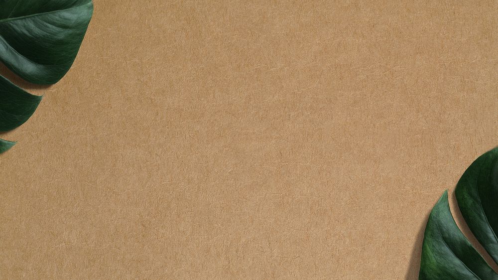 Brown paper texture desktop wallpaper, monstera leaf border
