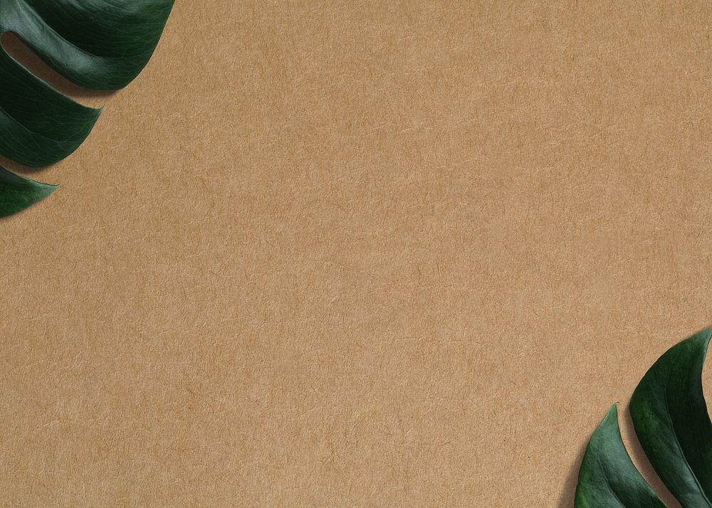 Monstera leaf border, brown background, craft paper texture