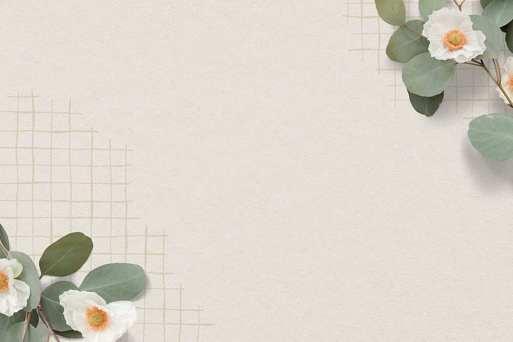 White flower border, beige background