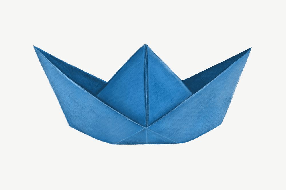 Blue boat origami collage element psd