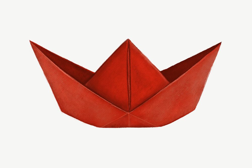 Red boat origami collage element psd