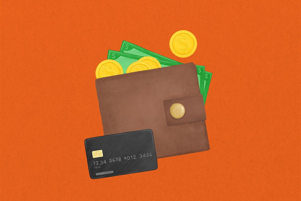 Money wallet, credit card illustration, finance remix