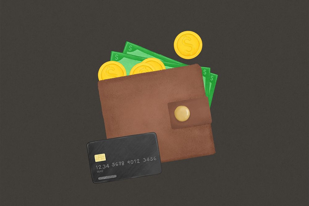Money wallet, credit card illustration, finance remix