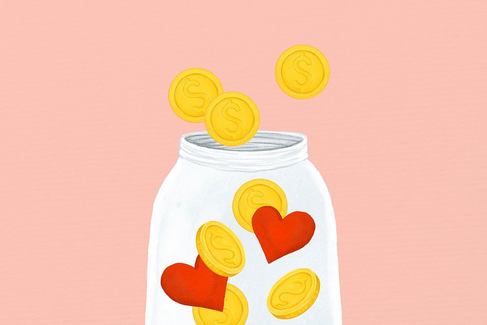 Donation money jar, finance & charity remix