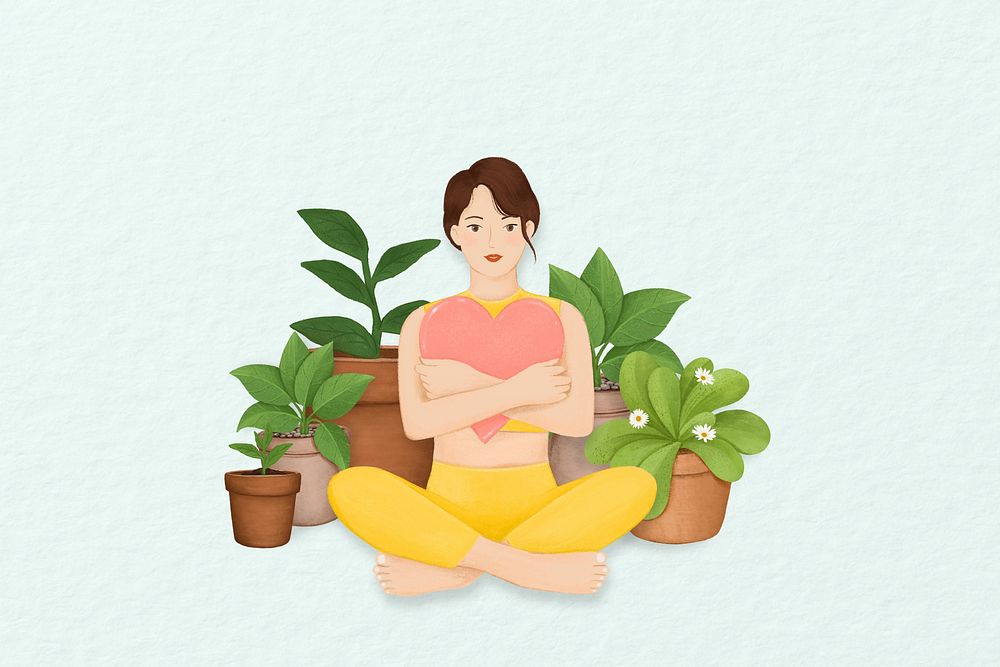 Woman plant lover, hobby illustration