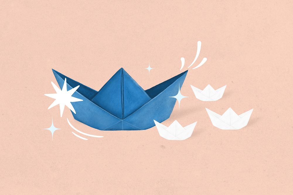 Blue boat origami illustration