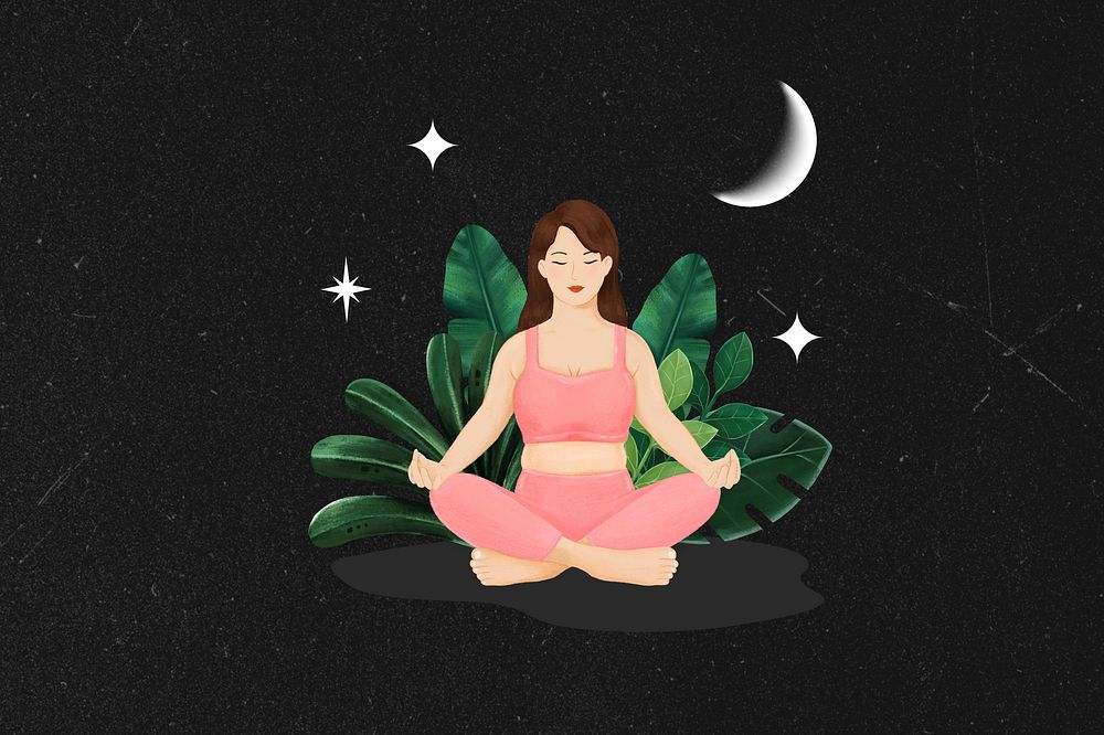 Meditating woman, wellness character illustration