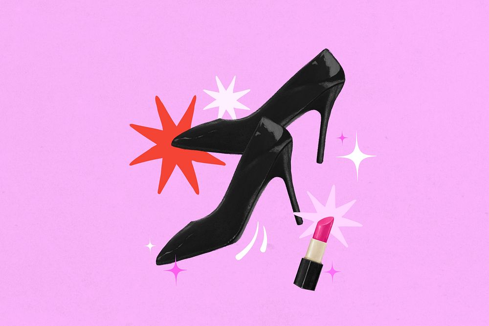 Black high heels, pink lipstick, beauty remix