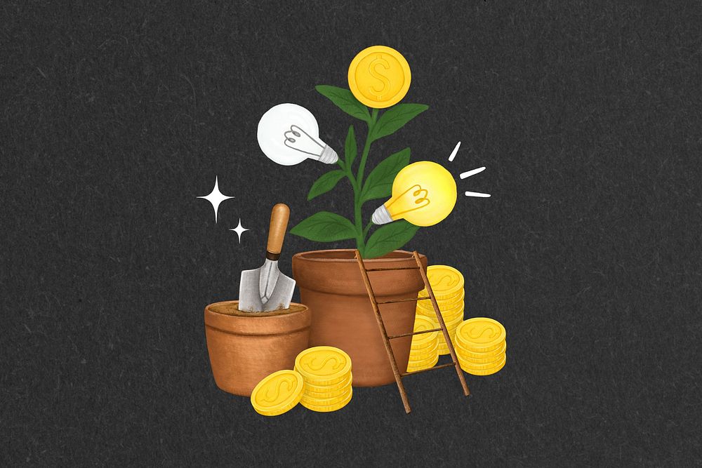 Creative ideas money plant, finance remix