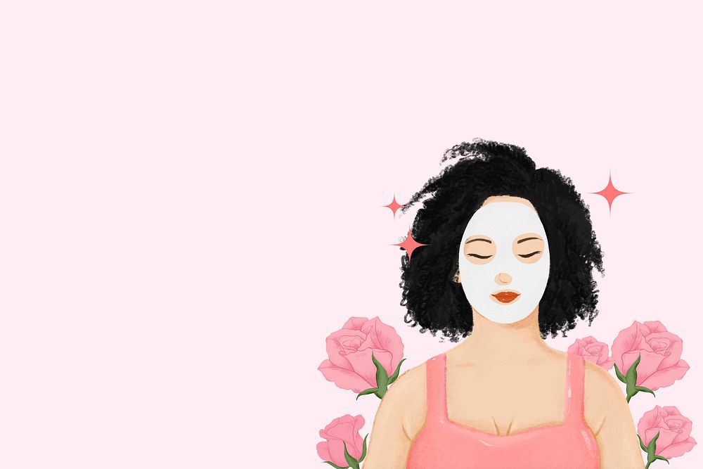 Woman masking face background, skincare routine illustration