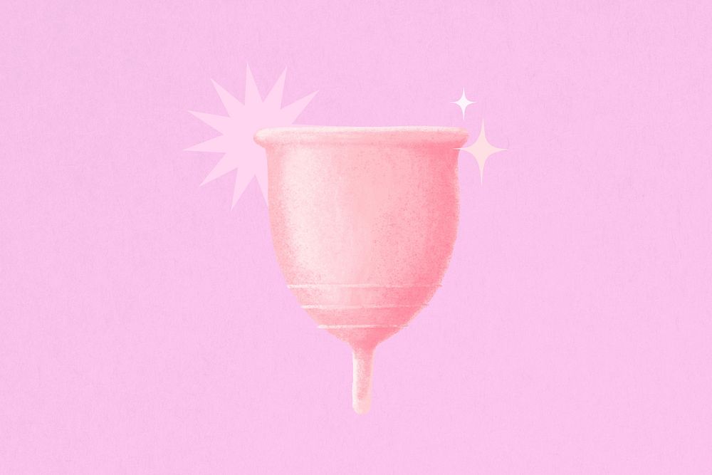 Pink menstrual cup, women's health illustration