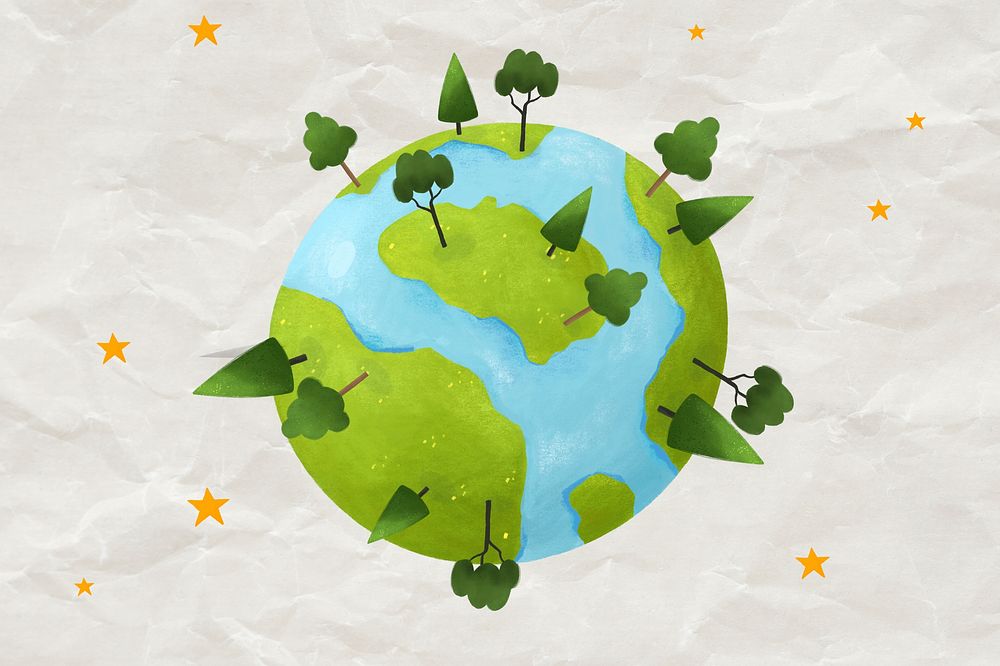 Green globe with trees, environment illustration