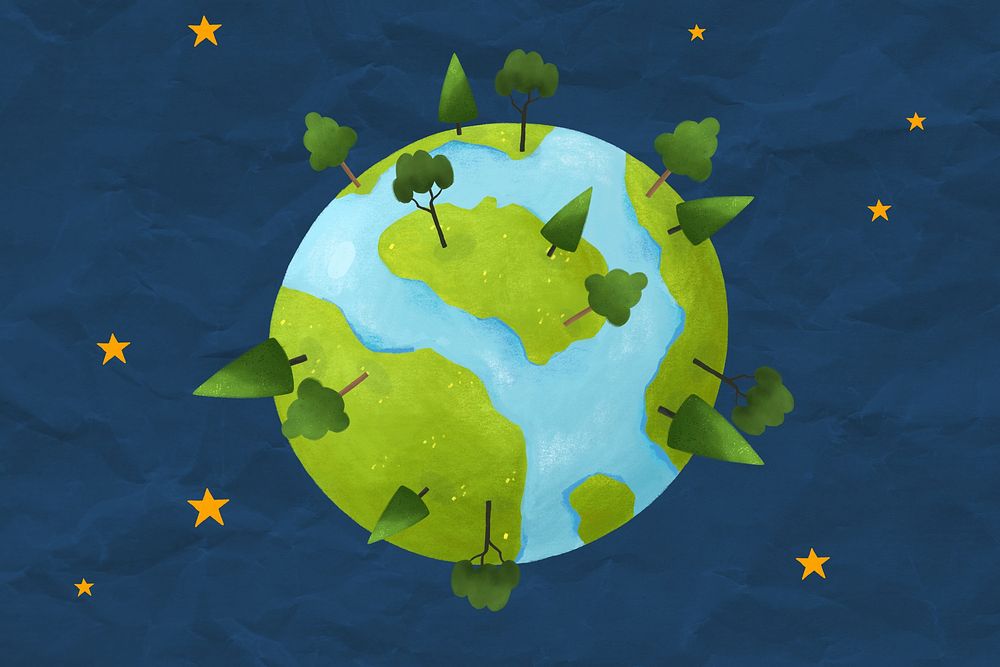 Green globe with trees, environment illustration