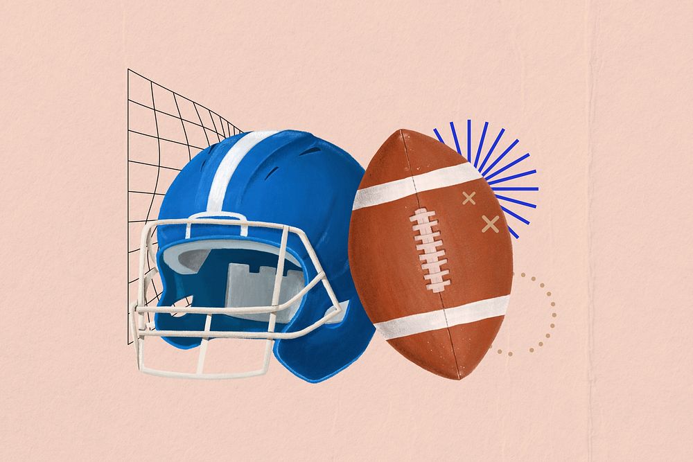 Rugby and helmet, sports illustration