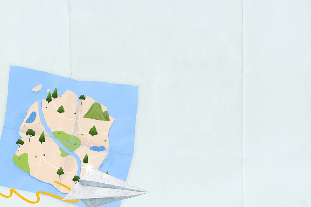 Travel map background, paper plane illustration