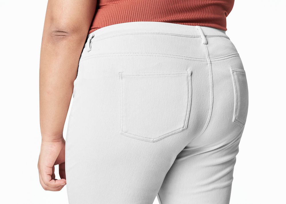 Women's psd white pants pocket closeup plus size apparel mockup