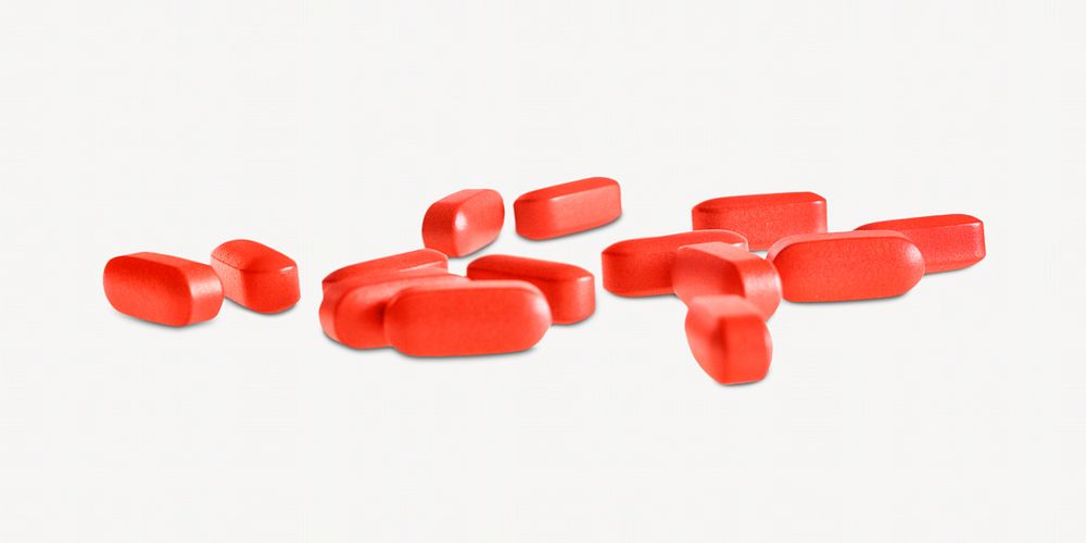 Red pills, isolated object on white