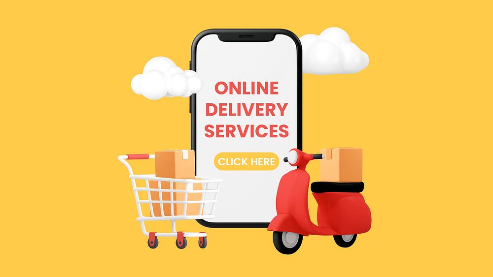 Online delivery blog banner template, 3D marketing vector