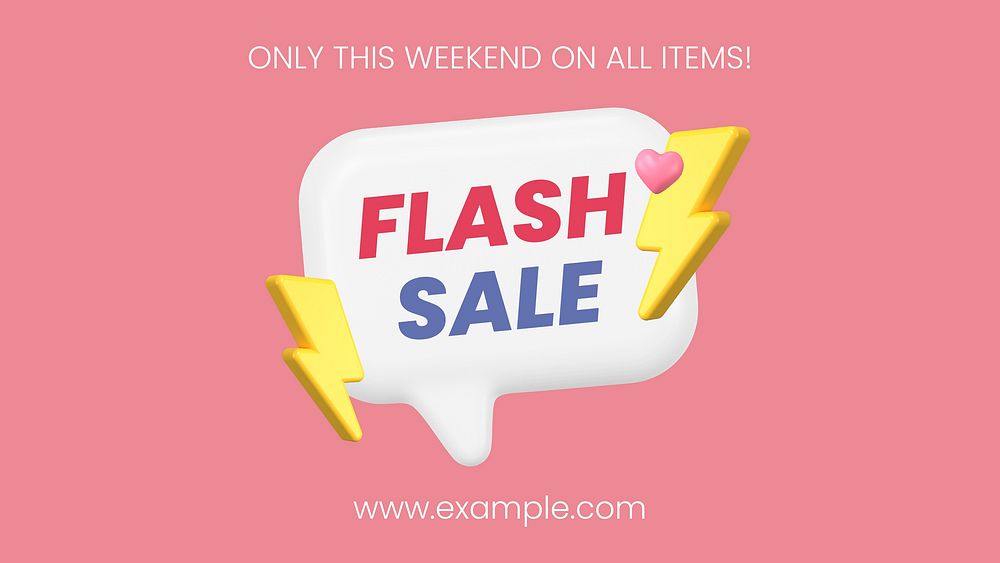3D e-commerce blog banner template, flash sale vector