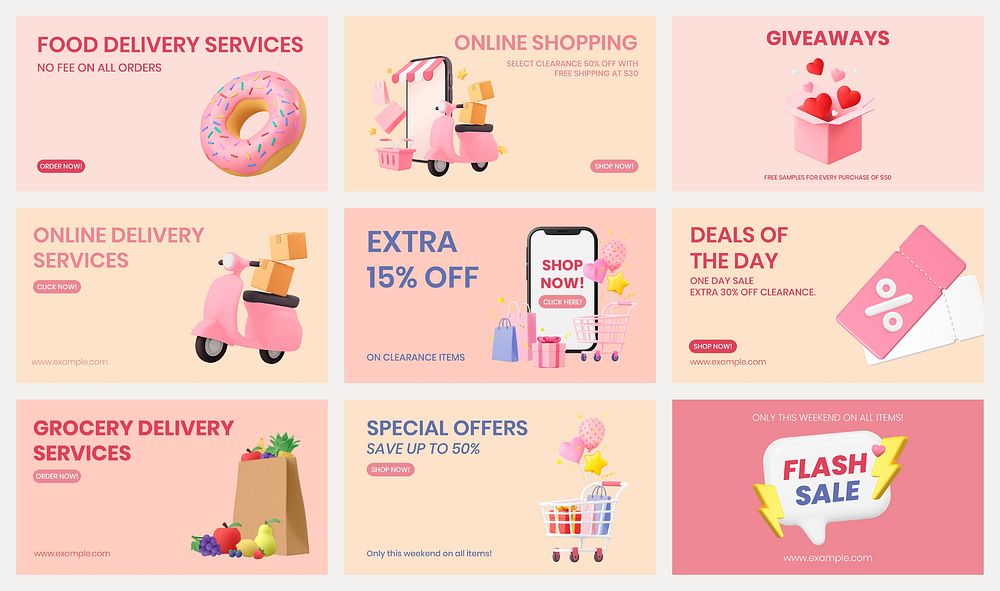 Special offer blog banner templates, pastel ecommerce design psd set