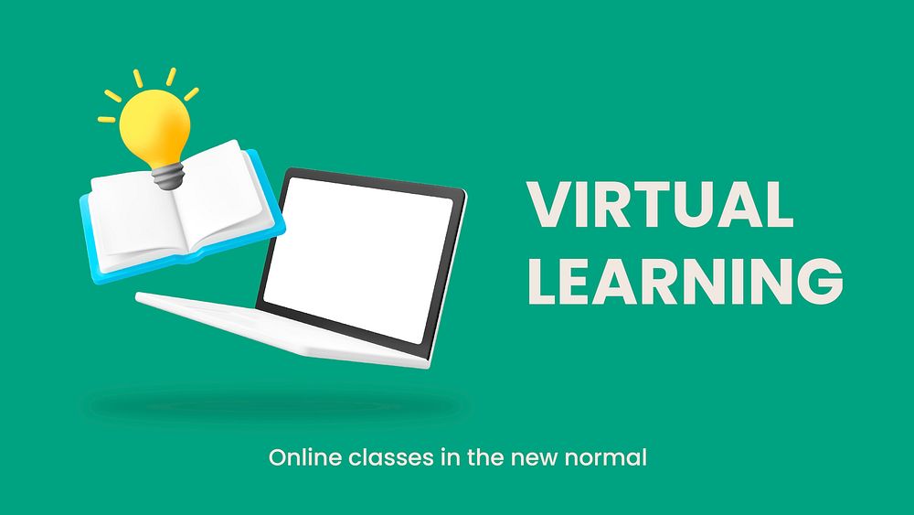 Virtual learning blog banner template, 3D laptop illustration vector