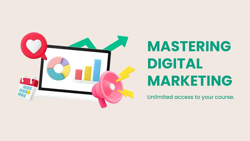 Digital marketing Powerpoint presentation template, editable 3D design vector