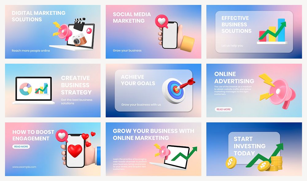 3D online marketing presentation template, blog banner set psd