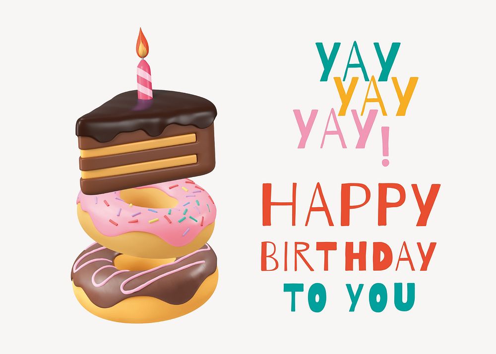 Birthday cake greeting card template, cute editable design vector