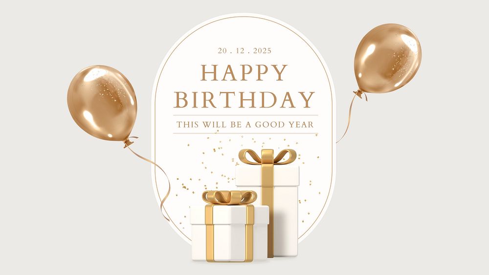 Gold birthday YouTube thumbnail template, 3D rendering aesthetic vector