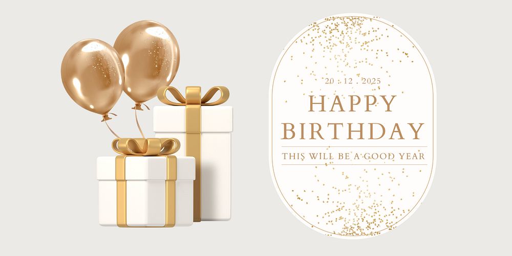 Gold birthday Twitter post template, 3D rendering aesthetic vector