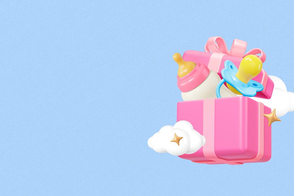 Baby birthday gifts background, 3D bottle & pacifier remix