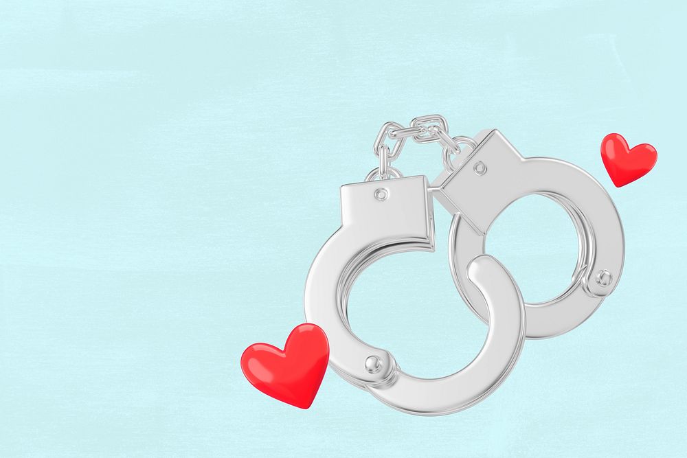 Valentine's heart handcuffs background, 3D love remix