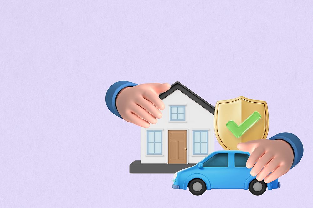 House & car insurance background, 3D remix