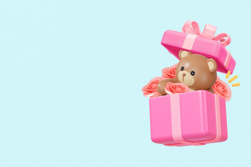 Valentine's teddy bear background, 3D gift box remix