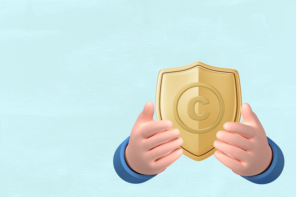 Copyright protection shield background, 3D law remix