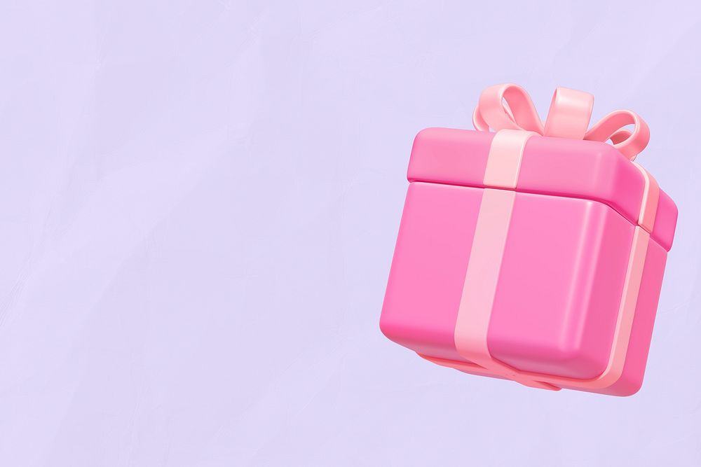 Pink birthday background, gift box, 3D illustration