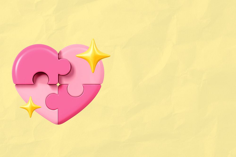 Pink jigsaw heart background, 3D Valentine's remix