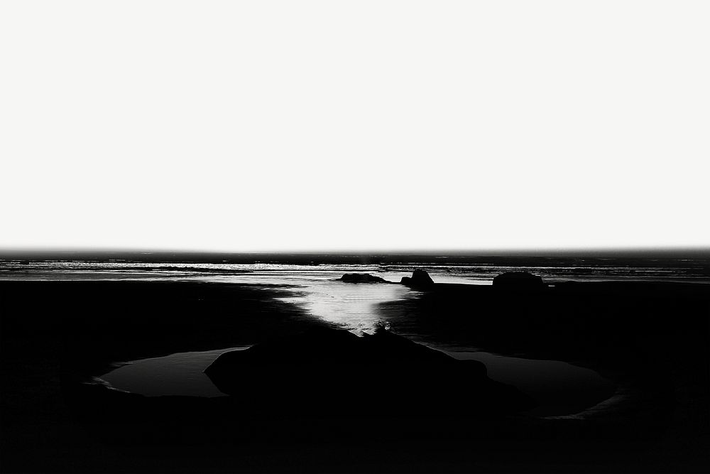 Black and white beach isolated graphic psd
