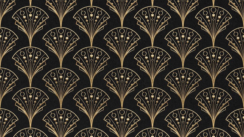 Gatsby palmette patterned desktop wallpaper, dark brown design