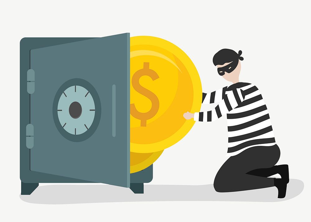 Bank robbery illustration, cute design psd