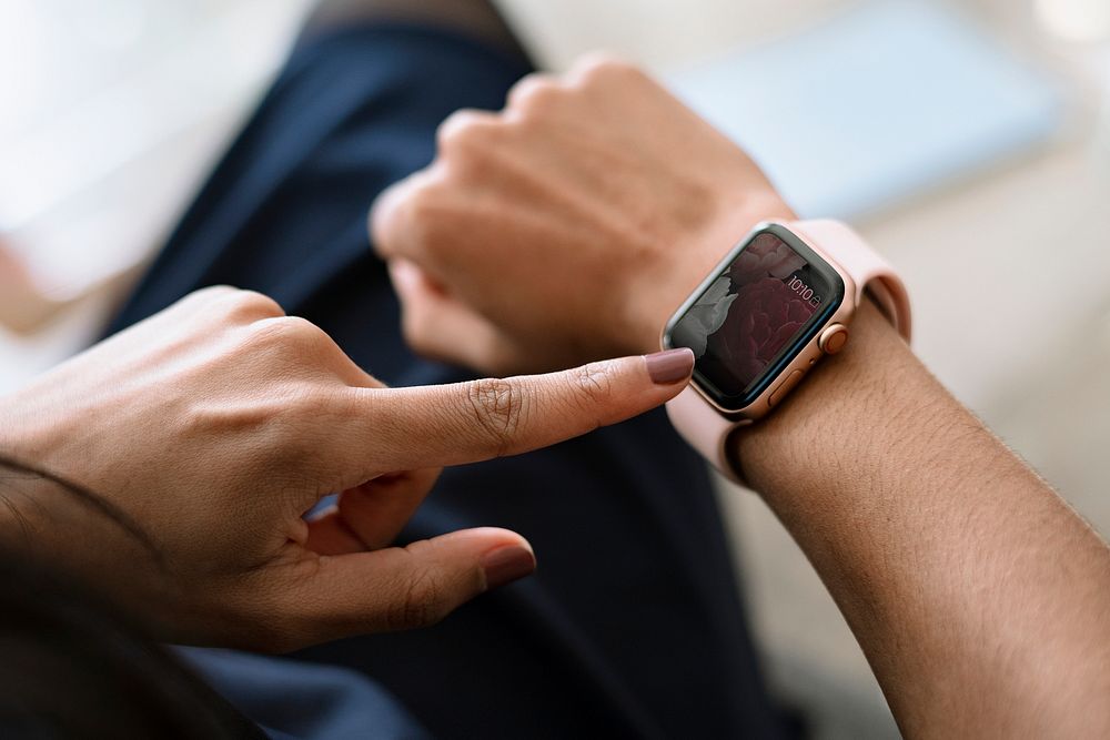 Woman wearing a smart watch mockup