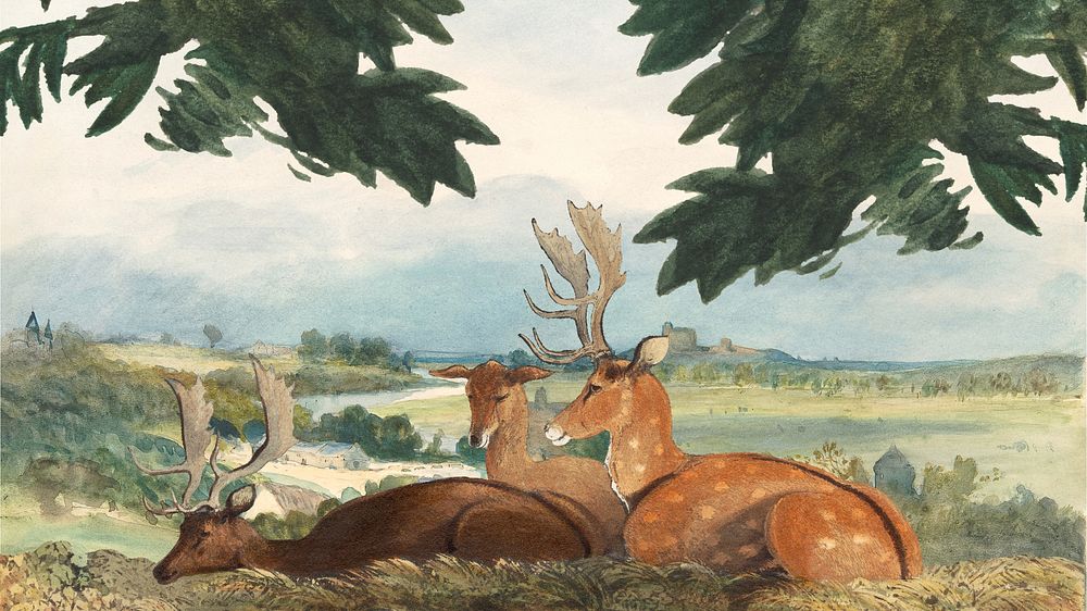 Watercolor deer desktop wallpaper. Remixed by rawpixel.